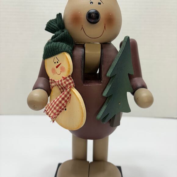 Wood Reindeer Nutcracker w/ Snowman & Tree Signed 2001 Folk Art Christmas Décor - Picture 6 of 8